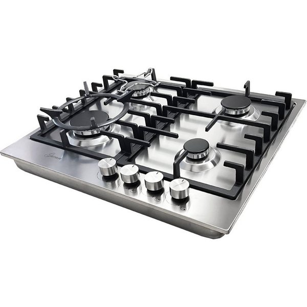 GURARI Gas-Kochfeld 60 cm, Edelstahl 4,0 KW WOK, 4 Gasbrenner,Autark, Einbaukochfeld aus Edelstahl GCH FB 604, Edelstahl Gaskochfeld, Gas Control, Erdgas,Fl.Gas