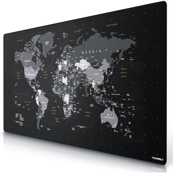 Titanwolf Gaming Mauspad XXXL Speed Mousepad 1800 x 800 x 3 mm, große Tischunterlage (1-St), rutschfest, abwaschbar, Geschwindigkeit & Präzision, Weltkarte