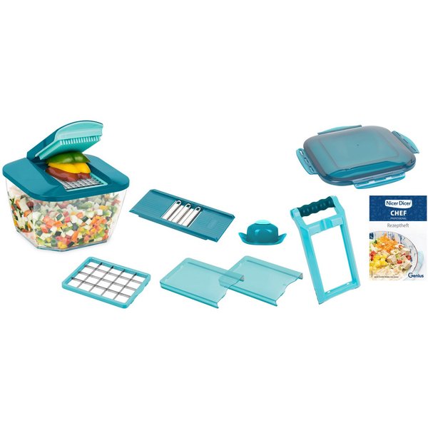 Genius Gemüseschneider Nicer Dicer Chef Professional, Set 12-tlg., in ORIGINAL Nicer Dicer Qualität mit mehr Funktionen und Zubehör