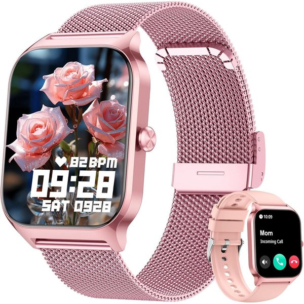 Zevelora Damen's Telefonfunktion IP68 wasserdicht Fitness Tracker Smartwatch (1,83 Zoll, Android/iOS), mit Menstruationszyklus Herzfrequenz Schlafmonitor SpO2 S