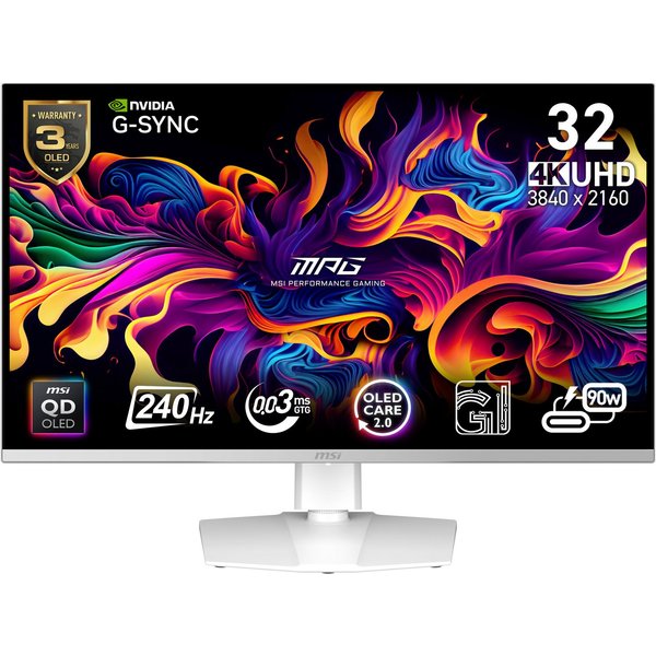 MSI MPG 321URXW-QD-OLED OLED-Monitor (80 cm/32 ", 3840 x 2160 px, 4K Ultra HD, 0,03 ms Reaktionszeit, 240 Hz, QD-OLED)