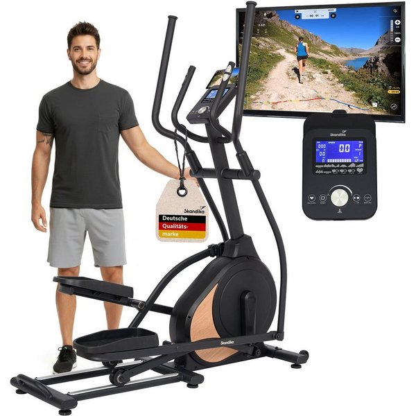 Skandika Crosstrainer Carbon P18, Ellipsentrainer für Zuhause, 32 Widerstandsstufen (Transportrollen, Tablet-Halterung, Bluetooth, bis 135 kg, Größe Pedale), 13