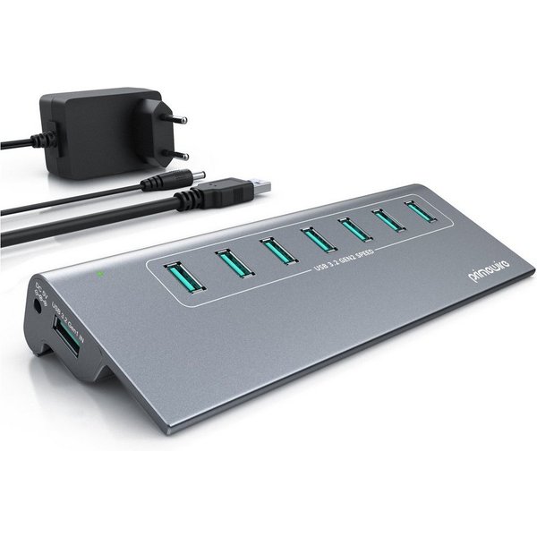 Primewire USB 3.2 Gen2 Hub, 7 Port Verteiler aktiv mit Netzteil, 10 Gbit/s USB-Adapter USB-A zu USB-A, Netzteil & Metallgehäuse, für PC Notebook Laptop Tablet W