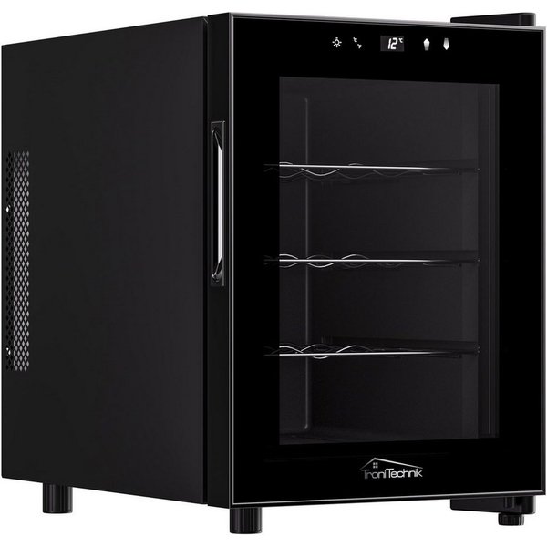 TroniTechnik Weinkühlschrank Bordeaux mit 31 Liter Fassungsvolumen für 12 Flaschen,Temperatur von 5°C bis 18°C, mit LED