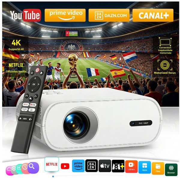 ZOOMCAT Mini Beamer 4K Mit Offiziell zertifizierte App Mini-Beamer (20000 lm, 20000 : 1, 3840x2160, 1920x1080 px, Elektrische Fokussierung, 4D 4P elektronische 