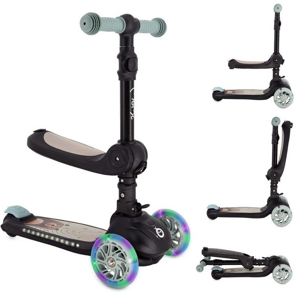 MoMi Dreiradscooter Debe, 2-in-1 Kinderroller mit Sitz, LED-Rädern und Klappfunktion