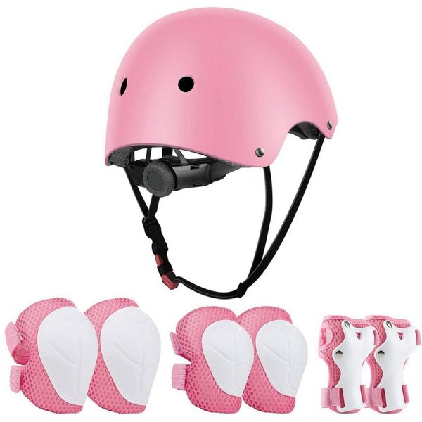 LuxusKollektion Protektoren-Set Schutzset Kinder 7in1 Helm Protektoren Knieschoner Scooter Rosa