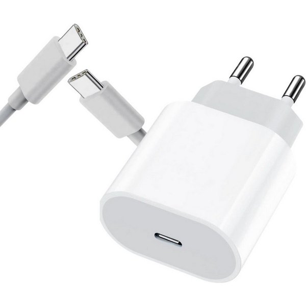 Shopbrothers Schnellladegerät USB C passt für iPhone 15 und Samsung Geräte Smartphone-Ladegerät (Spar Set, 20W Ladegerät + USB-C auf USBC Ladekabel, Netzstecker