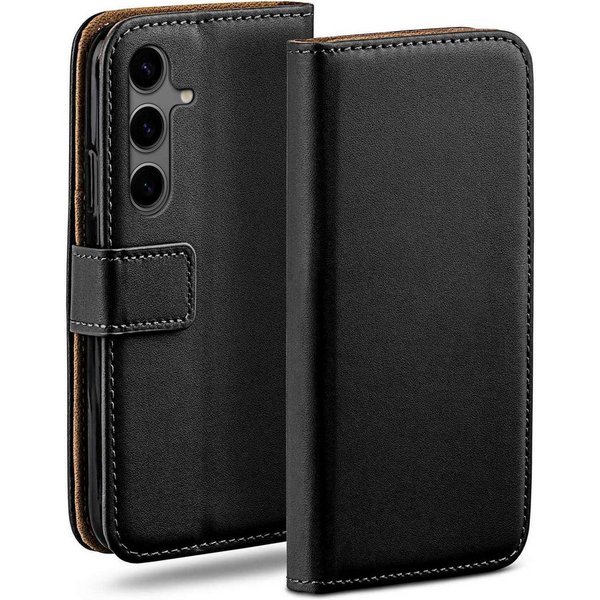moex Handyhülle für Samsung Galaxy S24 FE Hülle Klappbar Book Case Schwarz 6,7 Zoll, Klapphülle Kartenfach Flip Cover Handytasche Leder Optik Schutzhülle