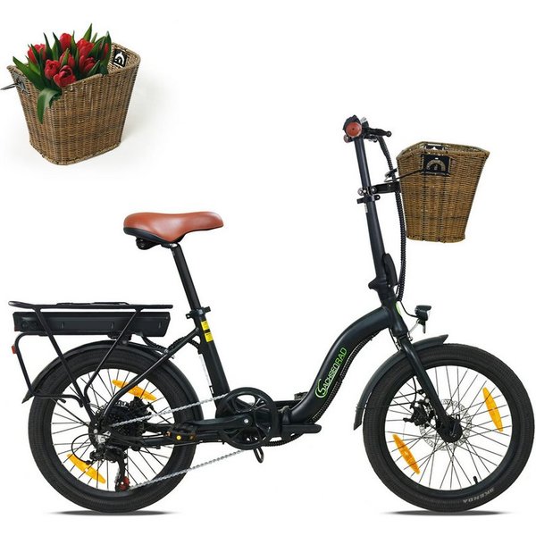 SachsenRAD E-Bike Faltrad Faltrad F2 Farmers mit Korb und Alarmanlage, 7 Gang Shimano, Kettenschaltung, Heckmotor, 468 Wh