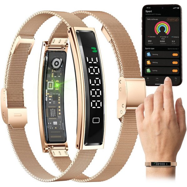 fontastic Fitness-Tracker Luxis Smart Armband mit Pulsmesser, Schlaftracker & App (Fitness Tracker, Magnet-Ladekabel, Silikon Wechselarmband), Fitness Tracker, 