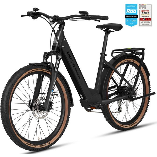 DERUIZ E-Bike Trekkingrad 28 Zoll Quartz SUV, 644 Wh, bis zu 160 km, 55 Nm, Drehmomentsensor, 8 Gang SHIMANO Acera RD-M360 SGS Schaltwerk, Kettenschaltung, Hint