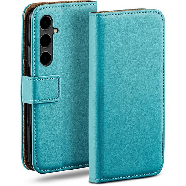 moex Handyhülle für Samsung Galaxy S23 FE Hülle Klappbar Book Case Türkis 6,4 Zoll, Klapphülle Kartenfach Flip Cover Handytasche Leder Optik Schutzhülle