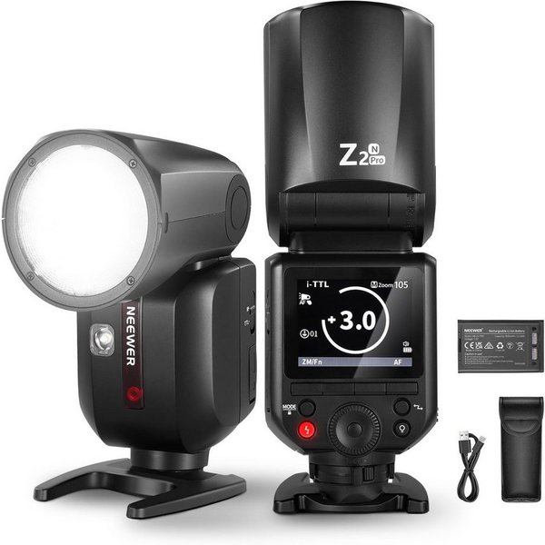 Neewer Z2PRO-N 2.4G TTL Blitzgerät mit rundem Kopf für Nikon, drahtlos Blitzgerät, (kompatibel mit Godox, 76Ws 1/8000s HSS, TTL/M TCM Schalter, 3000mAh)