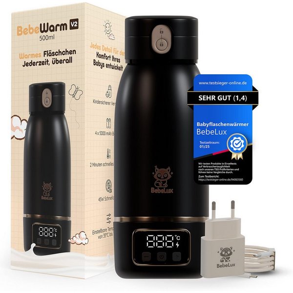BebeLux Babyflaschenwärmer BebeWarm V2- In 2 Min trinkfertig für Milch, Muttermilch & Wasser, 15 Flaschen pro Ladung, BPA-frei & Sterilisation bis 100 °C