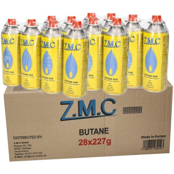 ZMC Gaskartusche Butan Gas Kartusche 227g Butangas Bajonett-Anschluss Gaskartusche, Zubehör für Gaskocher Campingkocher Brenner Gasheizung Gasbrenner, 28 St., M