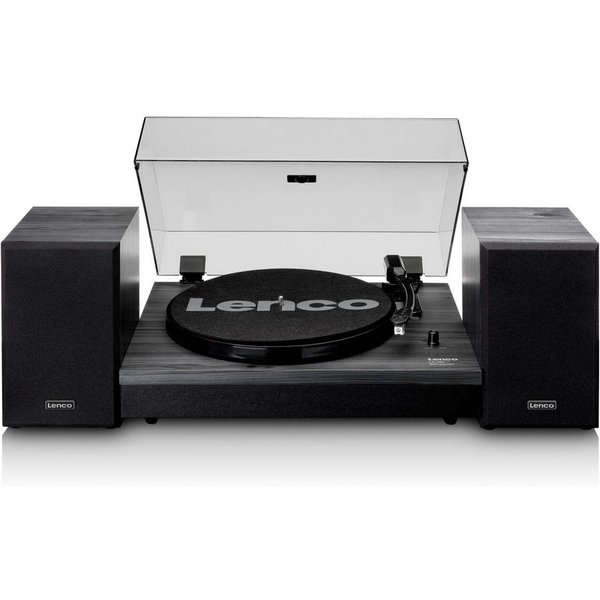 Lenco LS-300BK Plattenspieler (Riemenantrieb, Bluetooth, Bluetooth & Cinch-Anschluss inkl. 2x externe Lautsprecher, Schwarz)