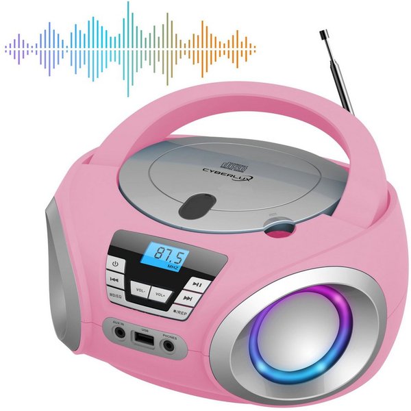 Cyberlux CL-910 tragbarer CD-Player (CD, Boombox,tragbar,LED-Disco-Beleuchtung,FM Radio mit MP3 USB)