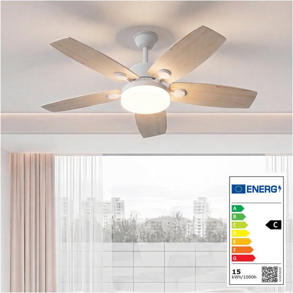 Furnishings Home Deckenventilator Ventilatorleuchte mit Licht Deckenlampe mit Fernbedienung DC 6 Stufen, Durchmesser 132 cm, Dimmbare LED, Sommer/Winterfunktion
