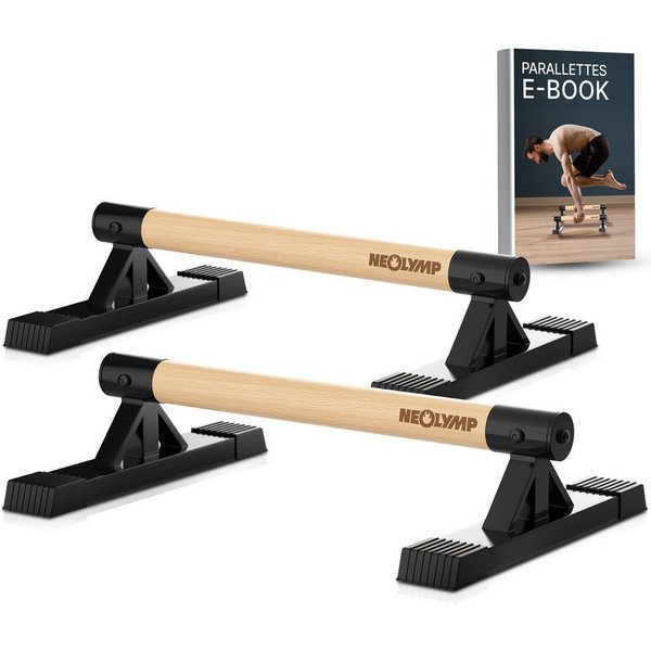 NEOLYMP Liegestützgriffe Parallettes Holz - Calisthenics Equipment Liegestützgriffe - Push Up (Set, Push Up Bars belastbar bis 500 kg - inkl. E-Book & Grip Tape