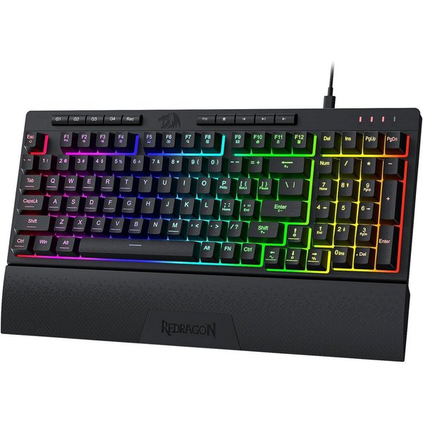 Redragon K515 RGB Tastatur kabelgebunden mit Makrotasten & Handballenauflage Gaming-Tastatur (26 Anti-Ghosting Tasten, RGB Beleuchtung, Membran, langlebig, Schw