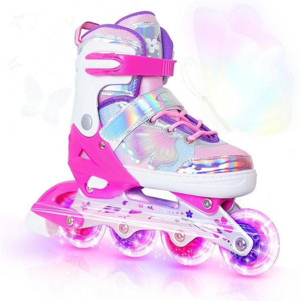 Nattork Inlineskates Kinder Inliner für Mädchen, 4 Größen verstellbar, Schmetterling Inline Rollschuhe (Größe S: 27-31 EU / 175-200 mm)