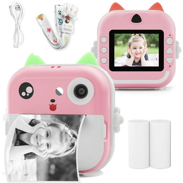 MOPUEA 2,4" Mini Kamera 1080P HD-Druckkamera DigitalKamera Thermodrucker Sofortbildkamera (Bluetooth, inkl. Druckpapier*2, USB-Kabel *1, Tragbares Umhängeband*1
