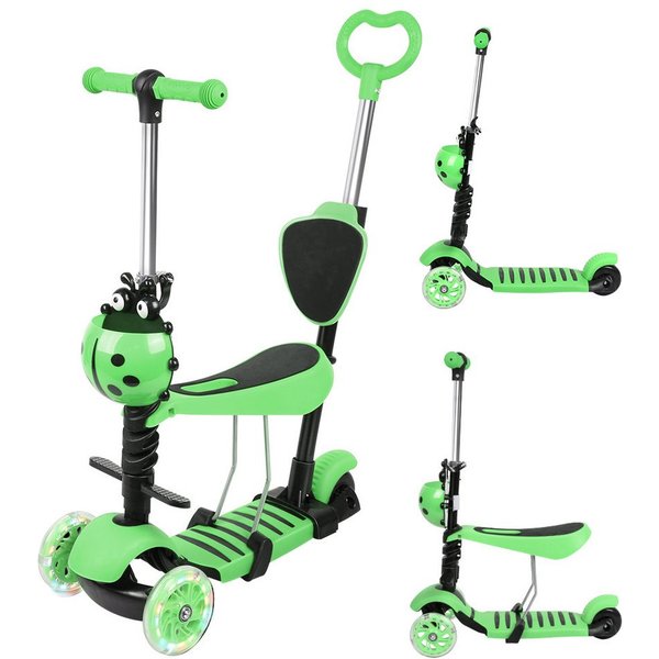 JEOBEST Scooter 3-in-1 Kinderroller mit Rückenlehne & Abnehmbarem Sitz, Höhenverstellbarer 3-Rad-Tretroller ab 2 Jahre