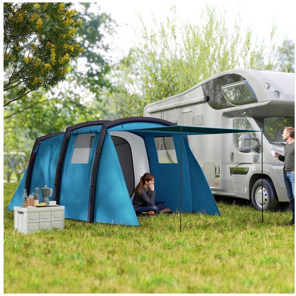 Outsunny aufblasbares Zelt Familienzelt, Luftzelt, mit Luftpumpe, schneller Aufbau, Personen: 3 (Campingzelt für 3 Personen, 1 tlg., Outdoor Tunnelzelt), UV50+,