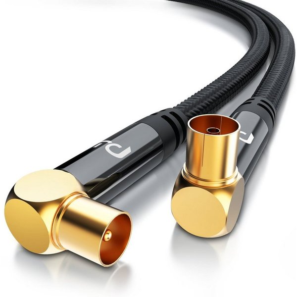 Primewire HDTV Antennenkabel gewinkelt, 2-fach Schirmung, 75 Ohm / 135 dB - 2m TV-Kabel, Koax, RF Buchse, IEC Stecker (200 cm), Koaxialkabel, vergoldete Stecker