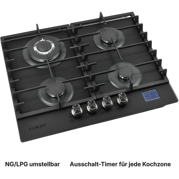 KB Elements Gas-Kochfeld, DIGITALER GAS-STOP-TIMER, MATTE, HITZEBESTÄNDIGE GLASOBERFLÄCHE
