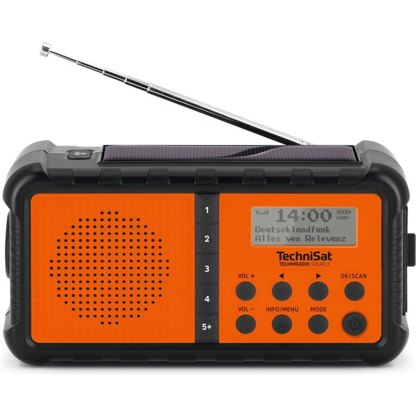 TechniSat TECHNIRADIO SOLAR 2 Digitalradio (DAB) (Digitalradio (DAB), FM-Tuner mit RDS, 1 W, Solarpanel, Handkurbel, Powerbank, LED-Taschenlampe, IPX4)