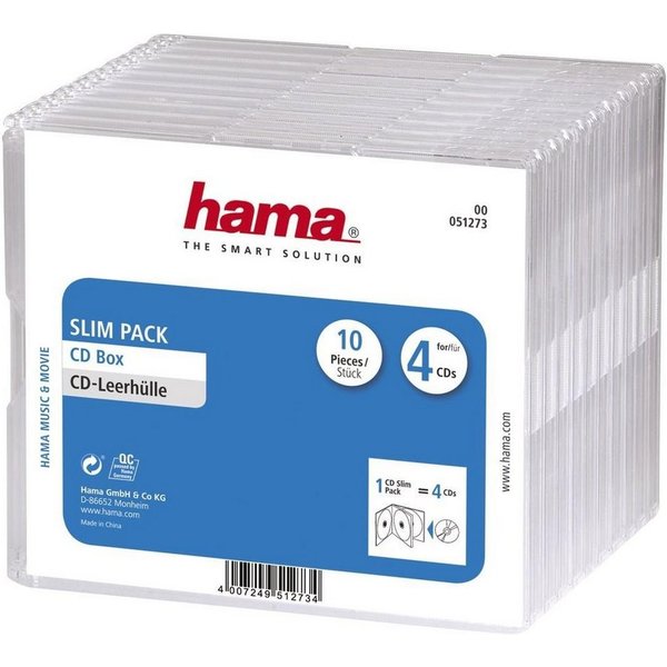 Hama CD-Hülle CD Leerhülle Slim, 10er Pack, Transparent, Schutzhülle, Schutzcase