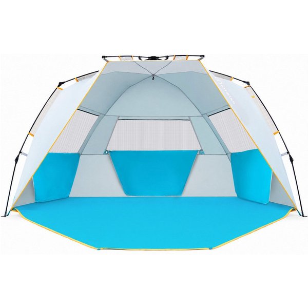 Wolfwise Strandmuschel Strandpavillon UV50+ leicht aufbau wasserfest Mesh-Fenster Strand., Personen: 7 (Set, 1 Strandmuschel, 4 Abspannleinen, 10 Heringe), UPF 