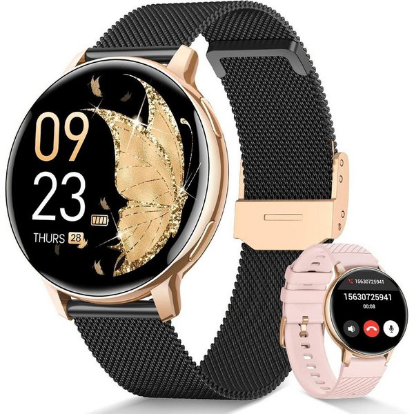 Whraills 2026 NEW Smartwatch Damen Fitnesstracker Uhr mit Anrufe,Pulsuhr,SpO2 Smartwatch (3.53 cm/1,39 Zoll, HD Touchscreen), Smartwatch für Damen mit Blutdruck