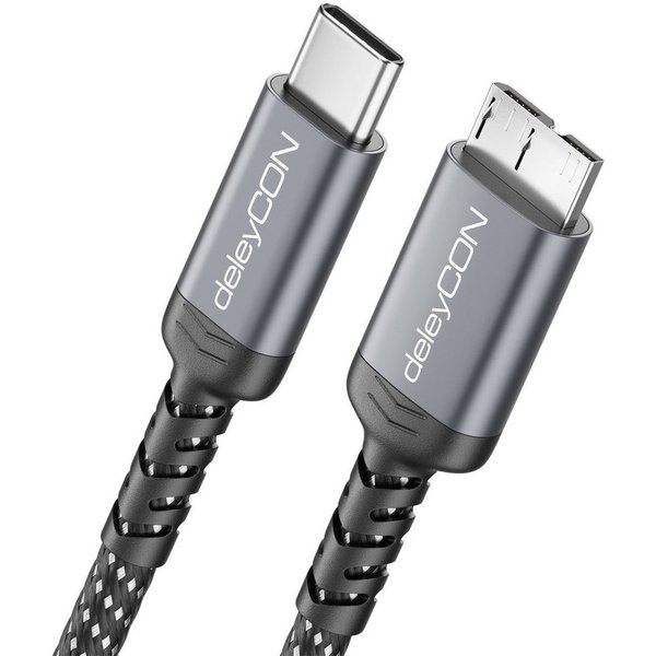 deleyCON 3m USB 3.0 Micro B Kabel Datenkabel 5Gbit/s USB-C Stecker auf Micro B USB-Kabel