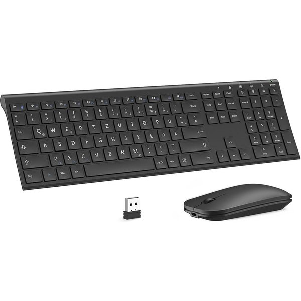 Seenda KS15F 2.4G Ultraflach Wireless Tastatur und Maus Aufladbar Tastatur- und Maus-Set, (aus Aluminium), Funktastatur Dünn für Windows/PC, Computer, Laptop