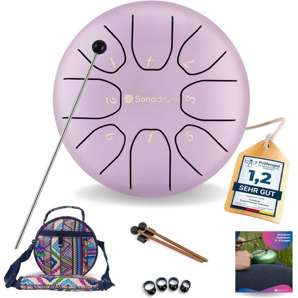 Sonodrum Steel Tongue Drum "Standard", C-Dur, 14 cm, 8 Zungen inkl. Liederbuch und Tragetasche