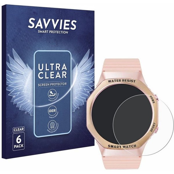 Savvies Displayschutzfolie Schutzfolie für Mutoy Smartwatch 1.32" (rund), 6 Stück, Displayschutz Schutz Folie Klar Transparent