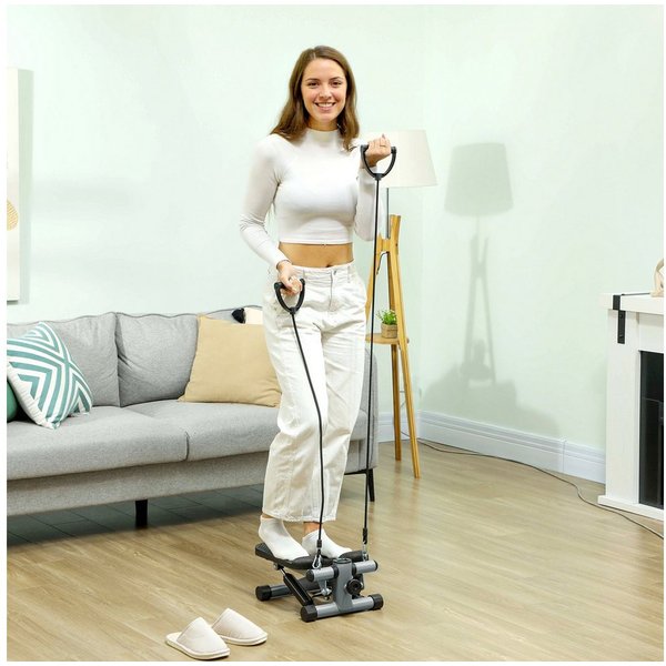 SPORTNOW Stepper Stepper Hometrainer mit Power Ropes, mit LCD-Display (Up-Down Swing Stepper, 1-tlg., 2 in 1 Mini-Stepper für Zuhause), bis 100 kg für Bein-,Arm