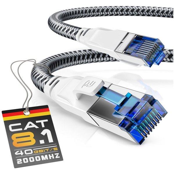 Primewire Patchkabel CAT 8, Baumwollummantelung, Netzwerkkabel 40 Gbit/s - 2m LAN-Kabel, CAT.8, RJ-45 (Ethernet) (200 cm), für Router, Modem, Switch, PC, ideal 