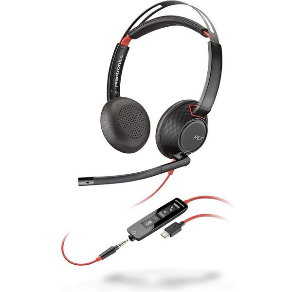 Plantronics Blackwire 5220 Stereo-Headset mit USB-C/A, 3,5-mm-Stecker, Schwarz PC-Headset (Anrufannahme, Anrufbeendigung, Lautstärkeregelung, Stummschaltung, Ni
