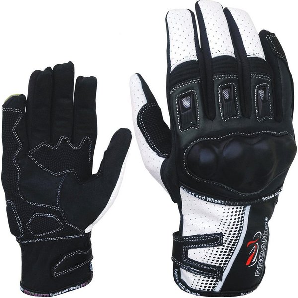 PROANTI Motorradhandschuhe Motorrad Handschuhe Sommer: Leder Textil Mix, Belüftet, Leicht - weiß