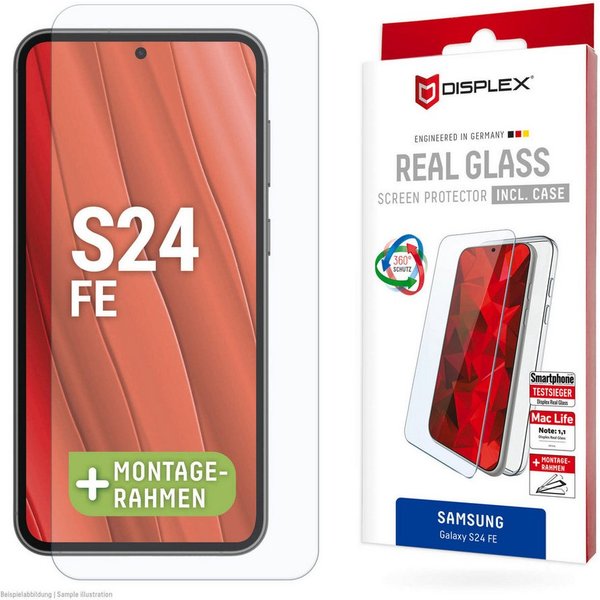 Displex Displayschutzglas Real Glass + Case für Samsung Galaxy S24 FE, Displayschutzfolie, Schutzfolie, Bildschirmschutz, kratz- & stoßfest
