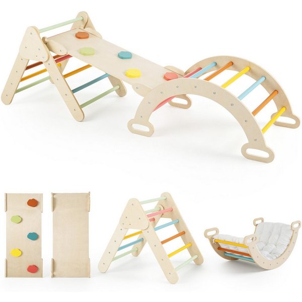 COSTWAY Klettergerüst 3 in 1 Montessori Klettersset aus Holz, Spielset für Kinder ab 1 Jahr