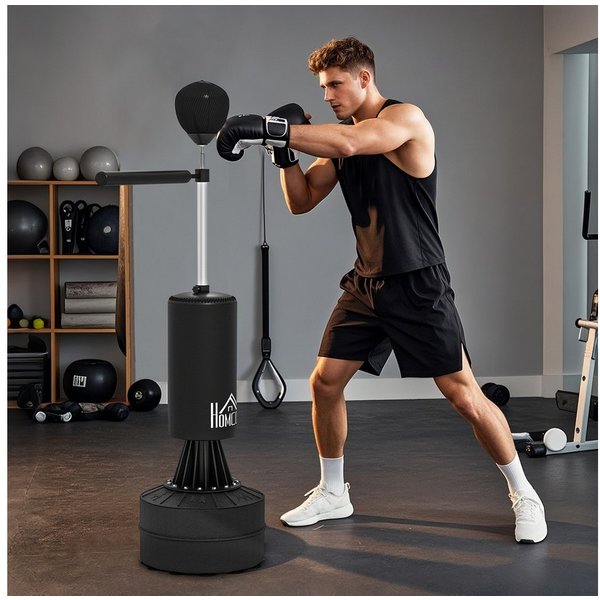 HOMCOM Standboxsack Boxsack stehend 155-205cm mit Speedball Kickboxsack (Punchingball Set, 1-tlg., freistehend Boxsack), Höhenverstellbar, Schwarz