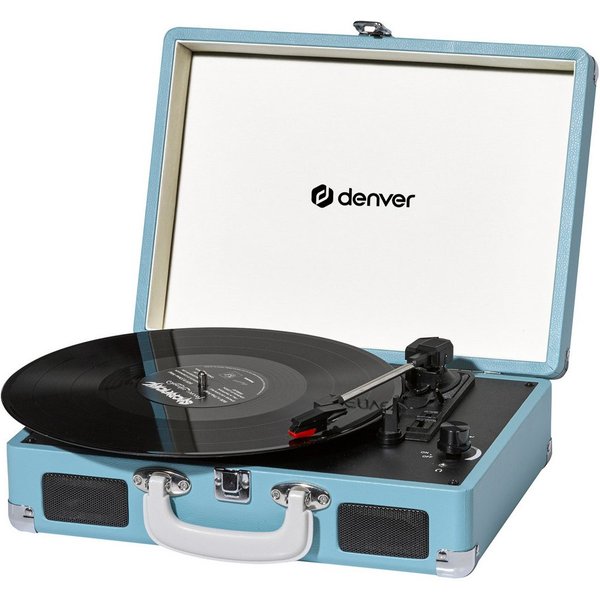 Denver VPL-120BU Plattenspieler (Riemenantrieb, Kofferdesign, Kopfhöreranschluss, mit 2 eingebauten Lautsprechern)