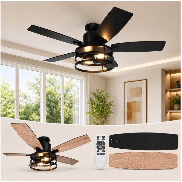 Lapalife Deckenventilator mit Beleuchtung, 132CM, Leise Ventilator, Doppelseitige Flügel, Timer, Deckenlampe mit Fernbedienung und 2 Glühbirnen