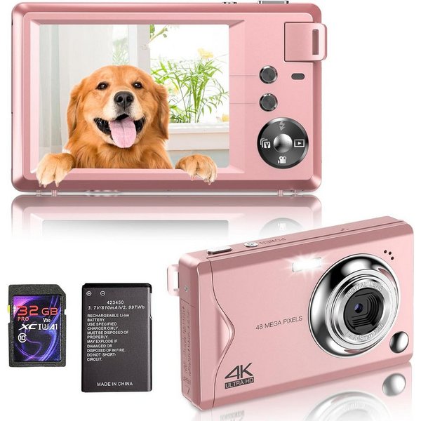 Fine Life Pro Kompaktkamera (48 MP, 16x Digitalzoom, Elektronischer Bildstabilisator, 4K HD 1080P Fotokam)