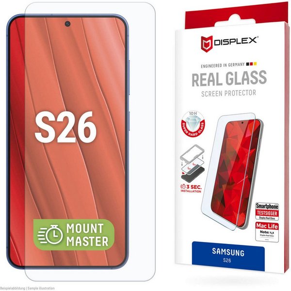 Displex Displayschutzglas Real Glass Screen Protector mit MountMaster für Samsung Galaxy S26, Displayschutzfolie, Schutzfolie, Bildschirmschutz, kratz- & stoßfe